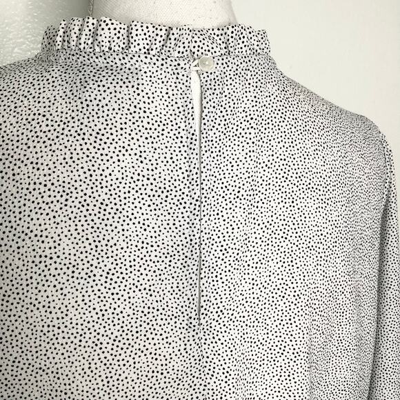 Maison d'Amelie Black White Polka Dot Ruffle Neck Smocked Cuffs Large - Picture 5 of 7